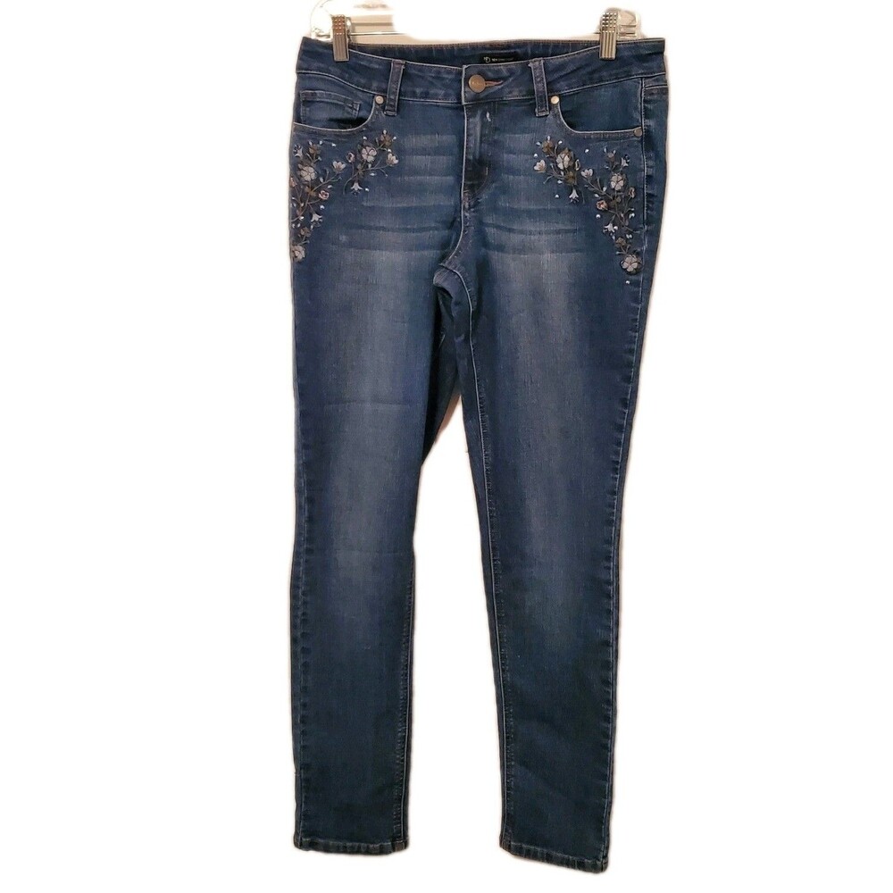 New Direction Jeans Size 8 Floral Embroidery Straight Dark Wash Western Boho
